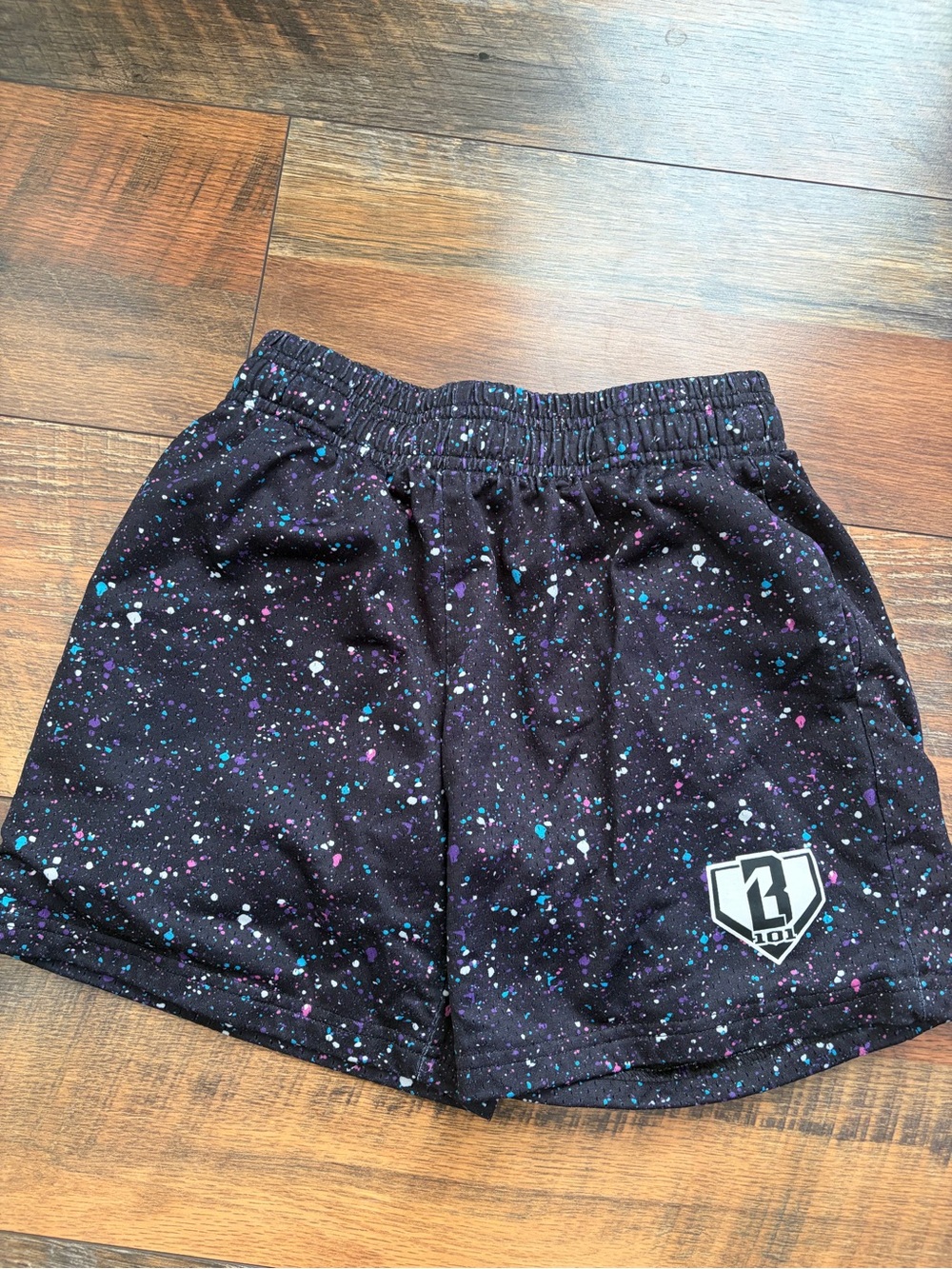 Baseball Lifestyle 101 Black Splatter Print Shorts with Logo